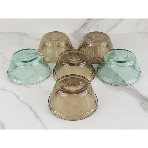 Anchor Custard Cup Small Glass Bowls 6oz Brown Green 70s Dessert Cup x6 USA Vtg - Picture 9 of 16